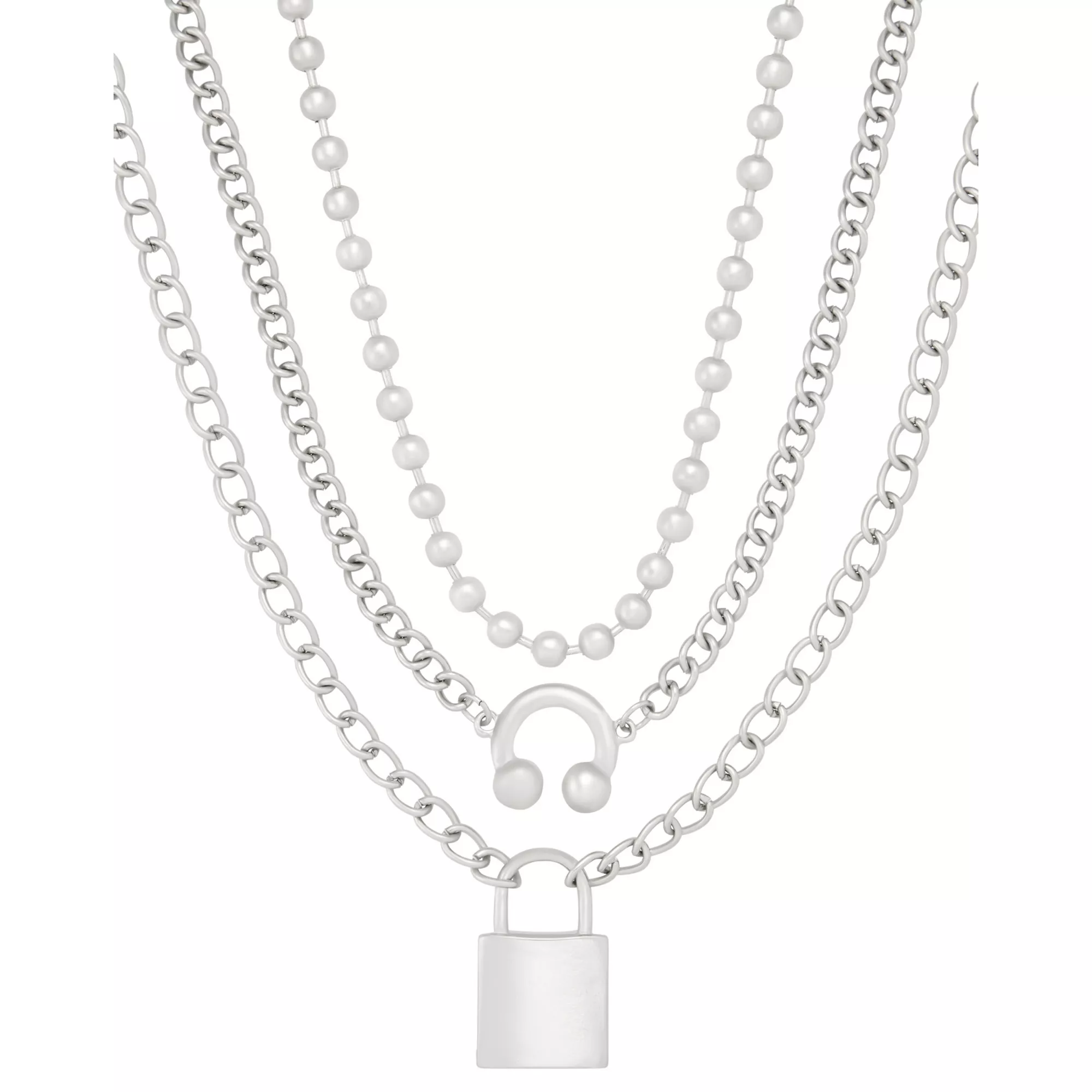 Multi-Pack Lock and Horseshoe Charm Silver-Tone Chain Necklaces - 3 Pack