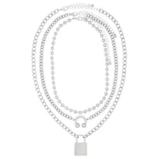 Multi-Pack Lock and Horseshoe Charm Silver-Tone Chain Necklaces - 3 Pack at Spencer's