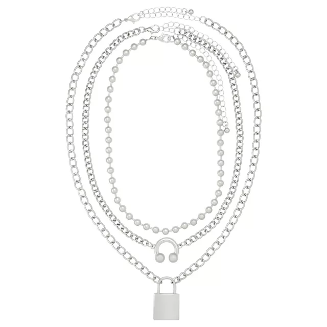 Multi-Pack Lock and Horseshoe Charm Silver-Tone Chain Necklaces - 3 Pack at Spencer's