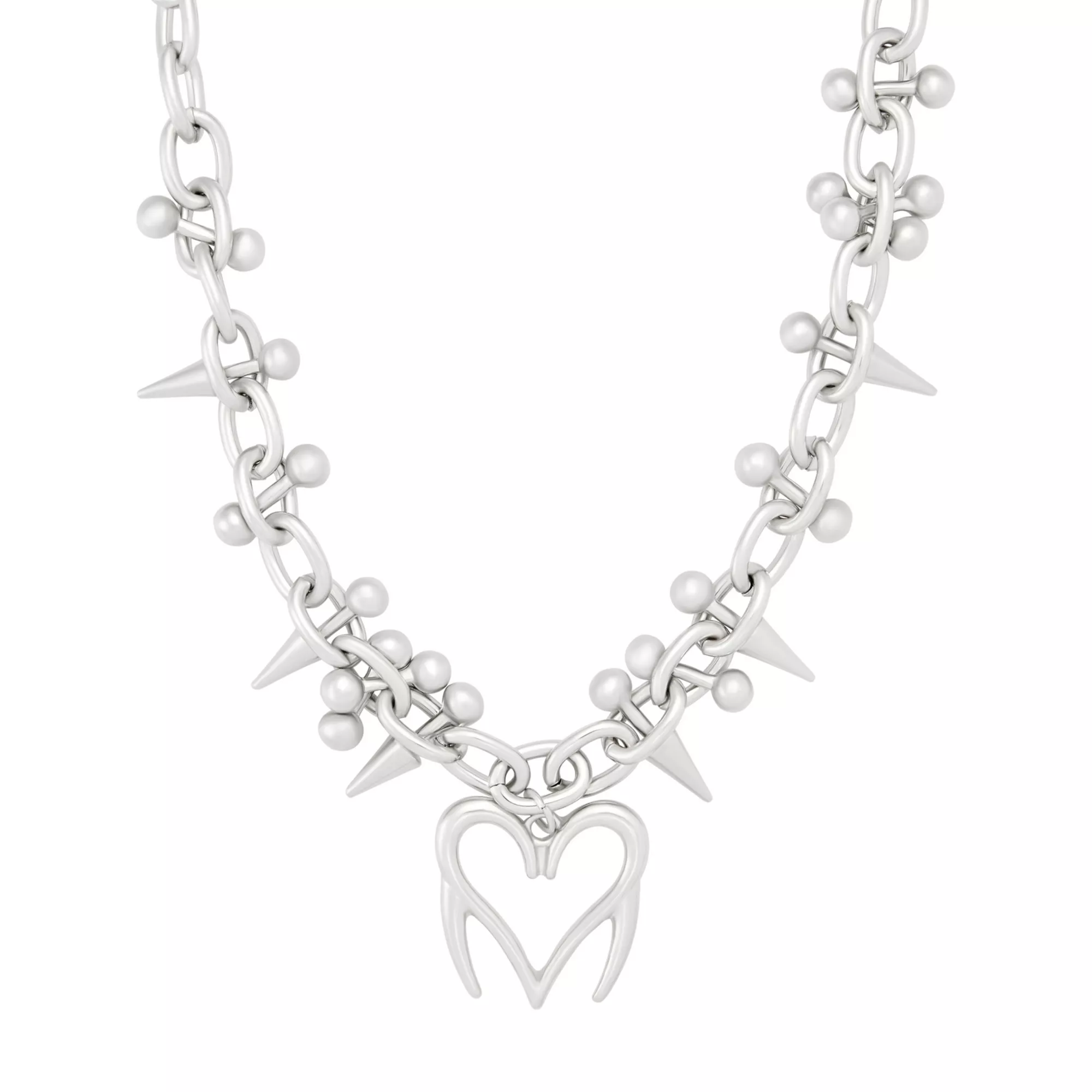 Spiked Heart Barbell Chain Necklace