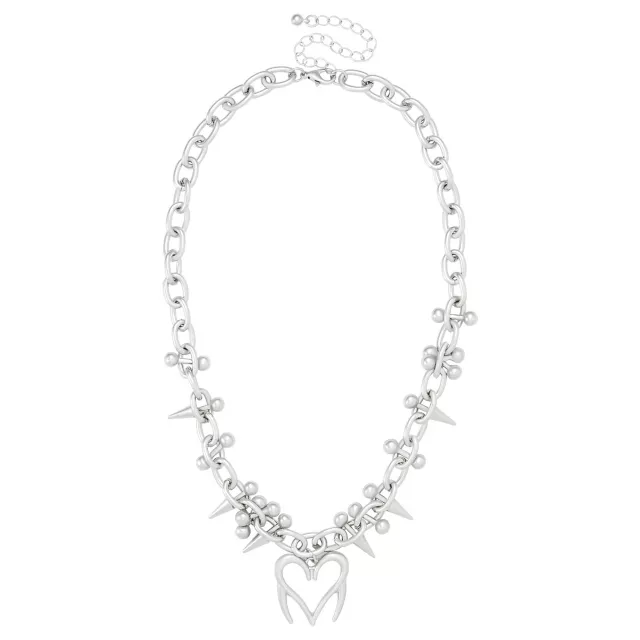 Spiked Heart Barbell Chain Necklace at Spencer's