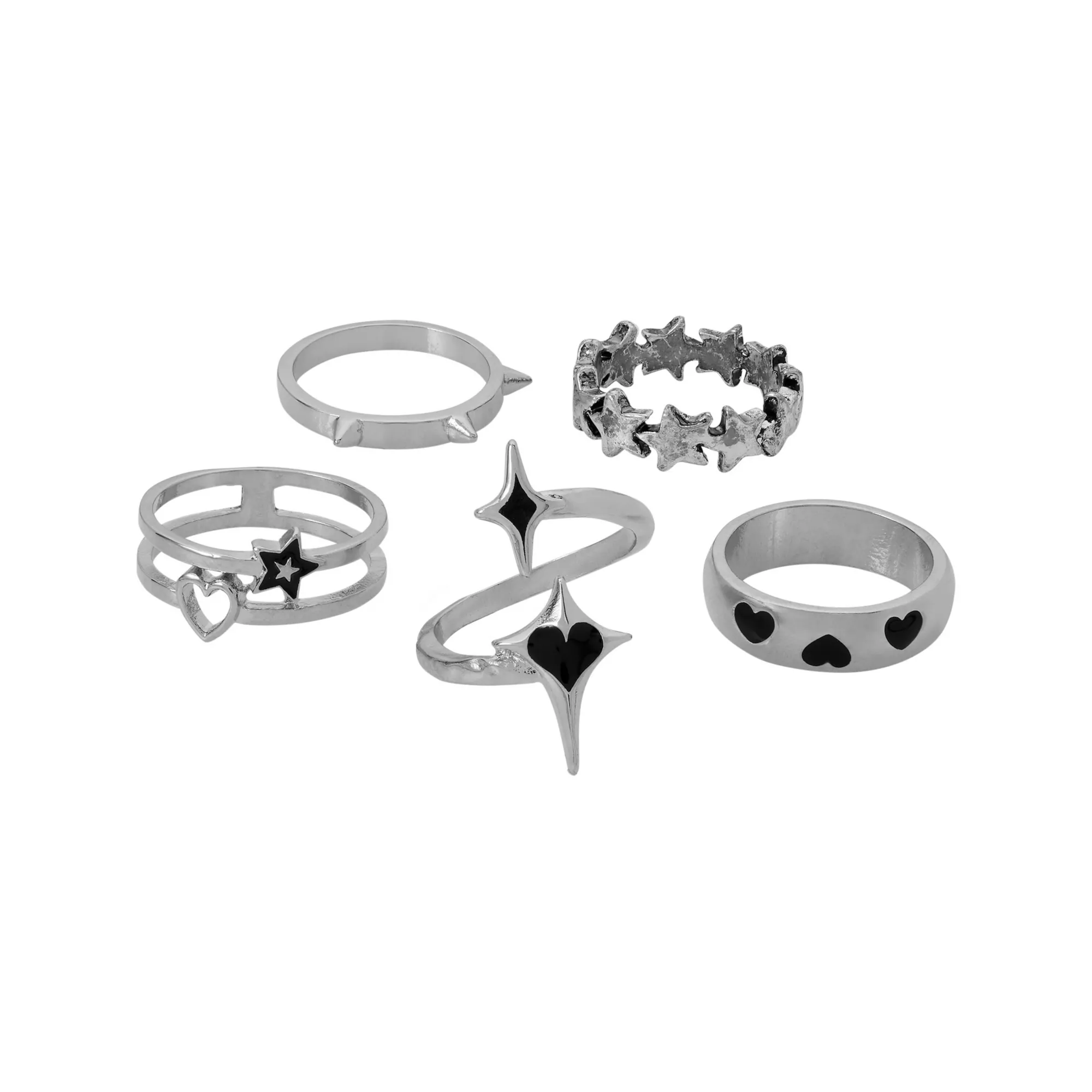 Multi-Pack Starstruck Heart Silver-Tone Rings - 5 Pack