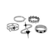 Multi-Pack Starstruck Heart Silver-Tone Rings - 5 Pack at Spencer's