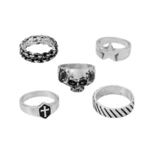 Multi-Pack Skull Cross Star Assorted Rings - 5 Pack at Spencer's