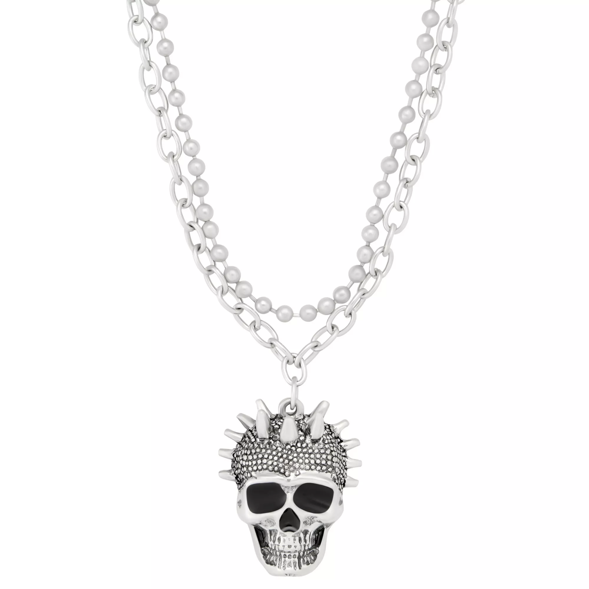 Spiked Skull 2-Row Chain Necklace