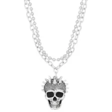 Spiked Skull 2-Row Chain Necklace at Spencer's