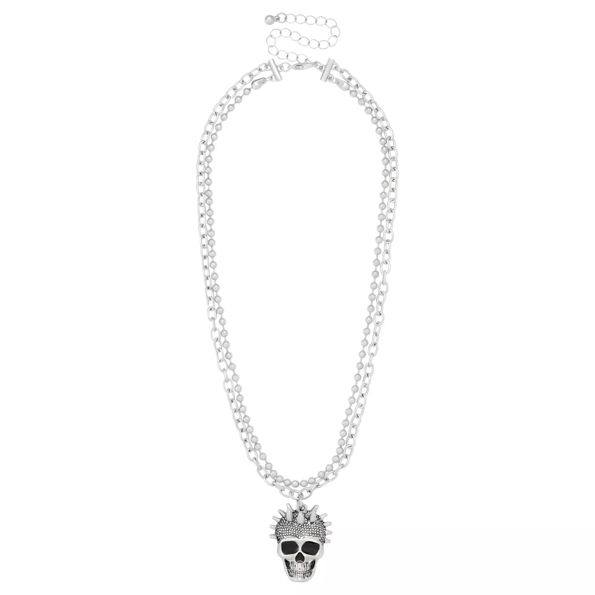 Spiked Skull 2-Row Chain Necklace