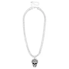Spiked Skull 2-Row Chain Necklace at Spencer's