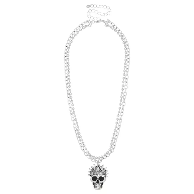 Spiked Skull 2-Row Chain Necklace at Spencer's