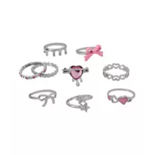 Multi-Pack Bow Hearts Drip Rings - 9 Pack at Spencer's