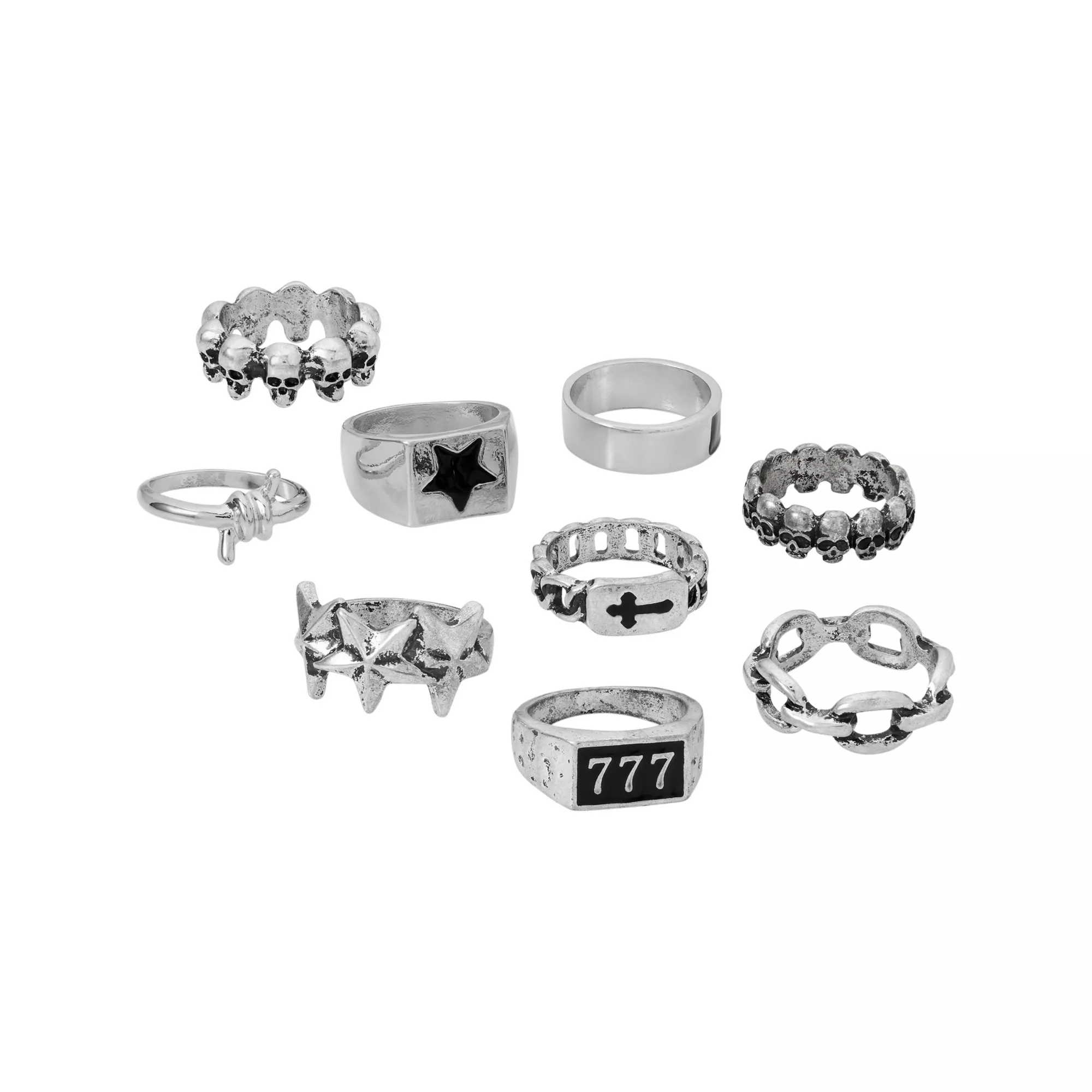 Multi-Pack Star-Studded Punk Silver-Tone Rings - 9 Pack