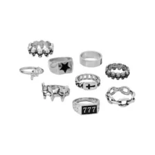 Multi-Pack Star-Studded Punk Silver-Tone Rings - 9 Pack at Spencer's