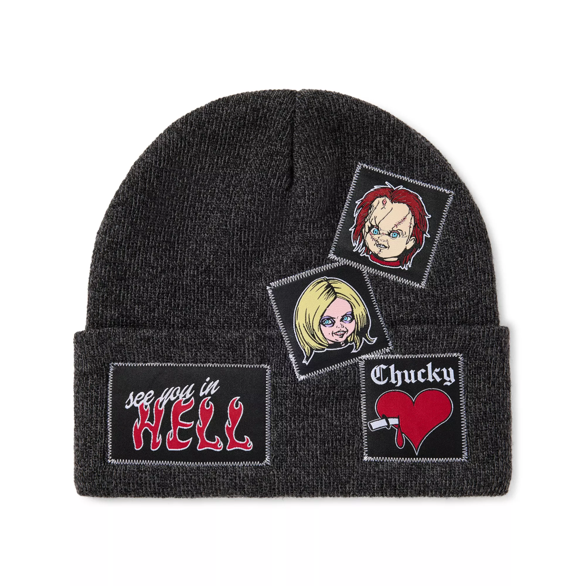 Chucky and Tiff Patch Cuff Beanie Hat at Spencer's
