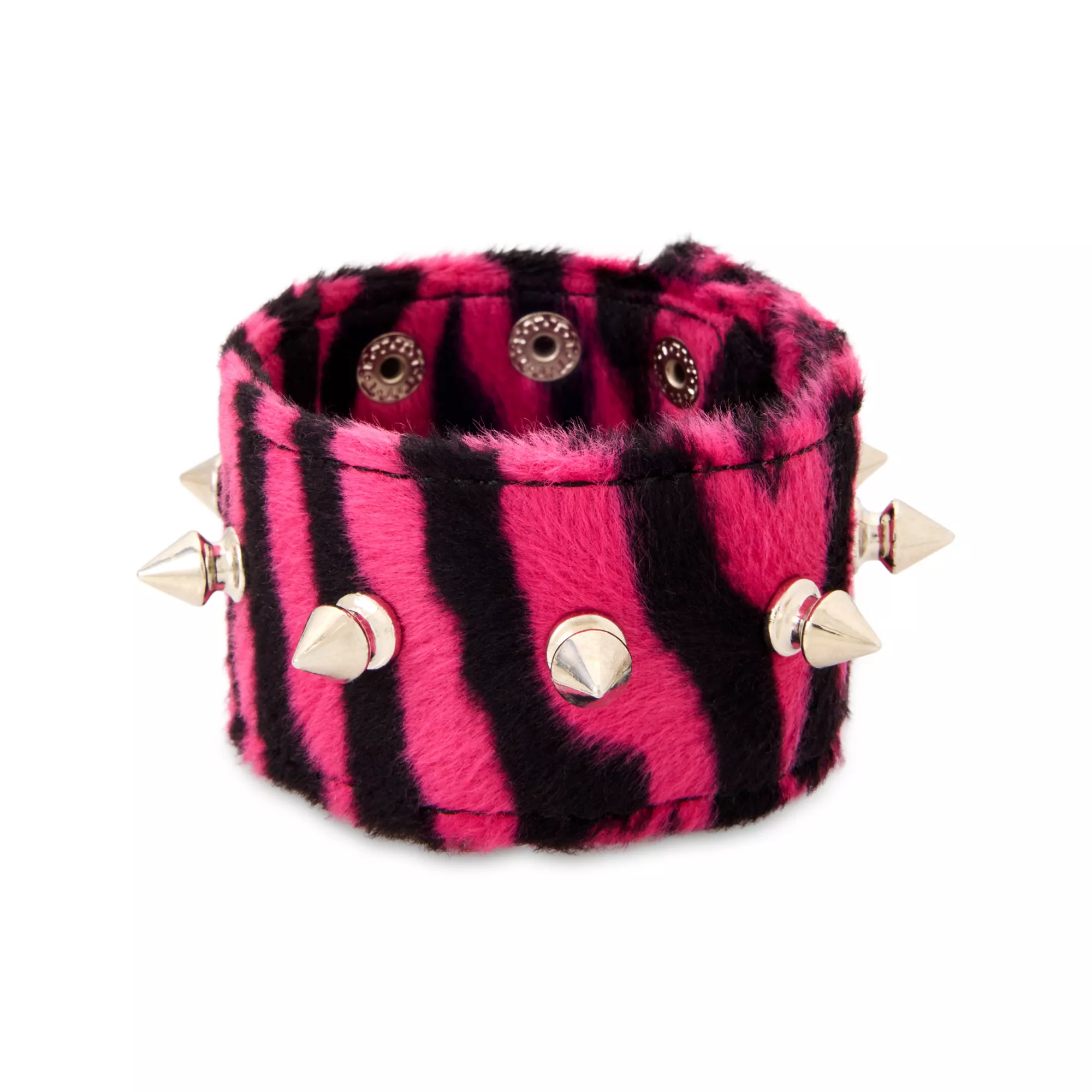 Pink Zebra Print Faux Fur Spiked Cuff Bracelet