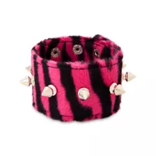 Pink Zebra Print Faux Fur Spiked Cuff Bracelet at Spencer's
