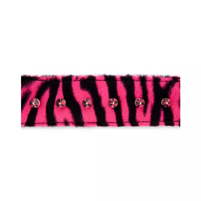Pink Zebra Print Faux Fur Spiked Cuff Bracelet at Spencer's