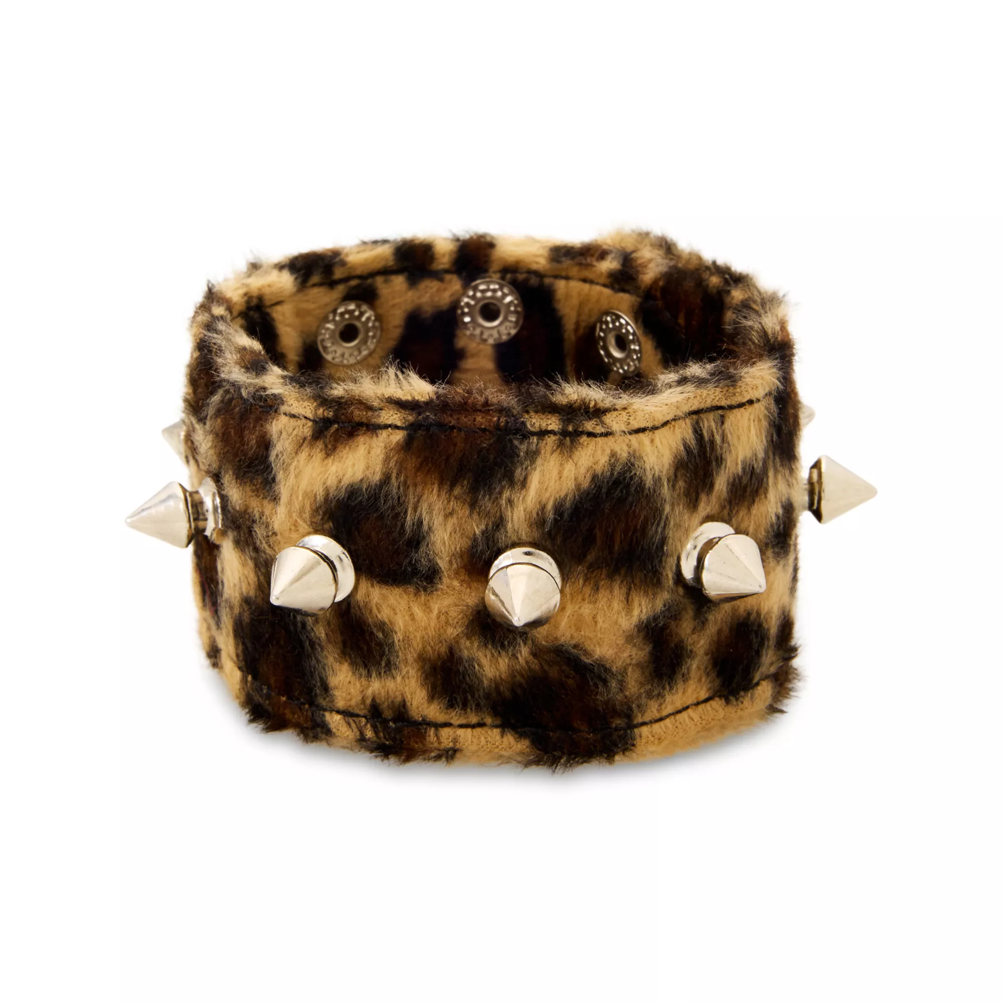 Cheetah Print Faux Fur Spiked Cuff Bracelet