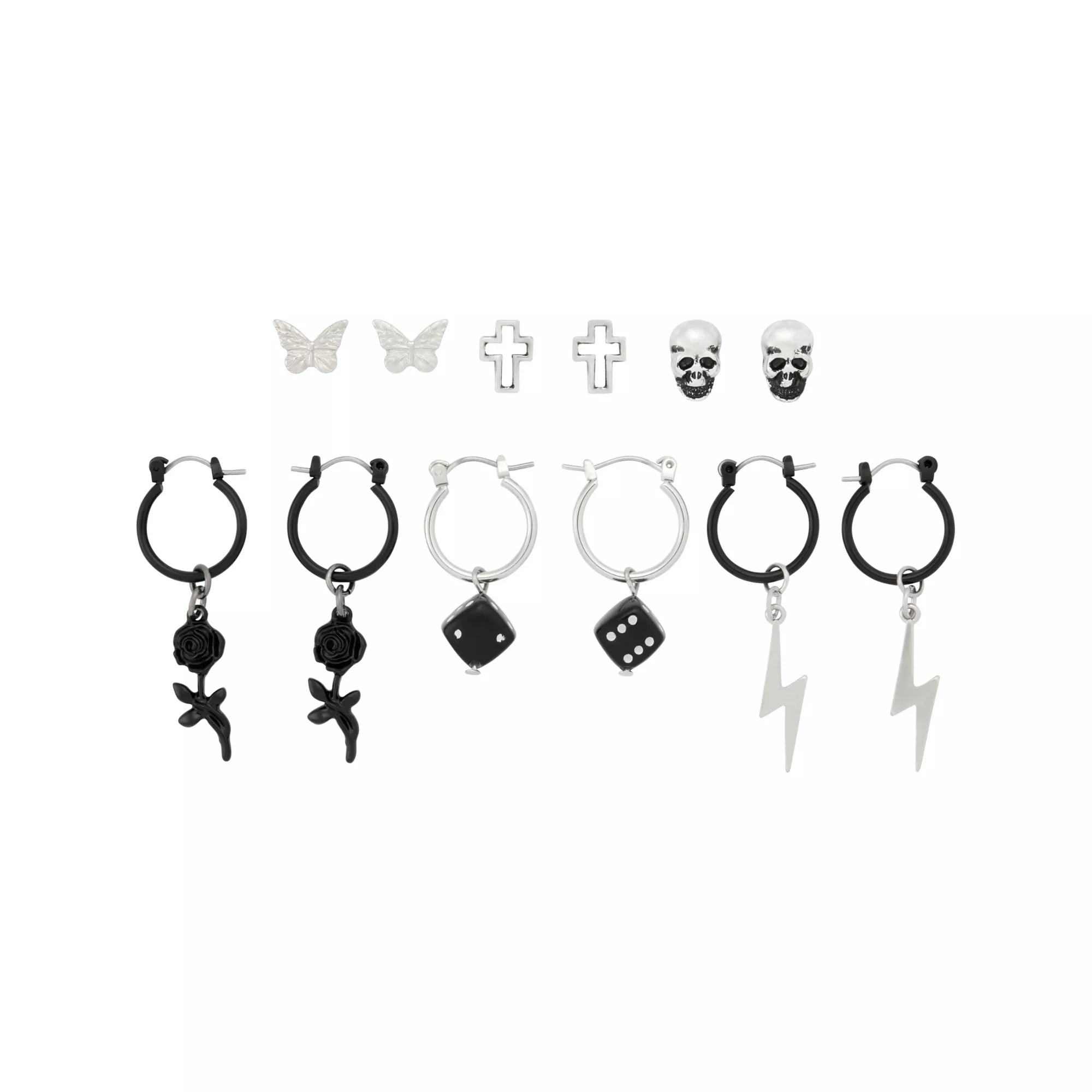 Multi-Pack Dice Cross Skull Earrings - 6 Pair