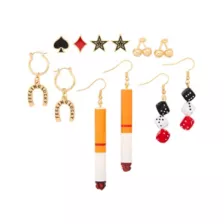 Multi-Pack Cigarette Dice Cherry Gold-Tone Earrings - 6 Pair at Spencer's