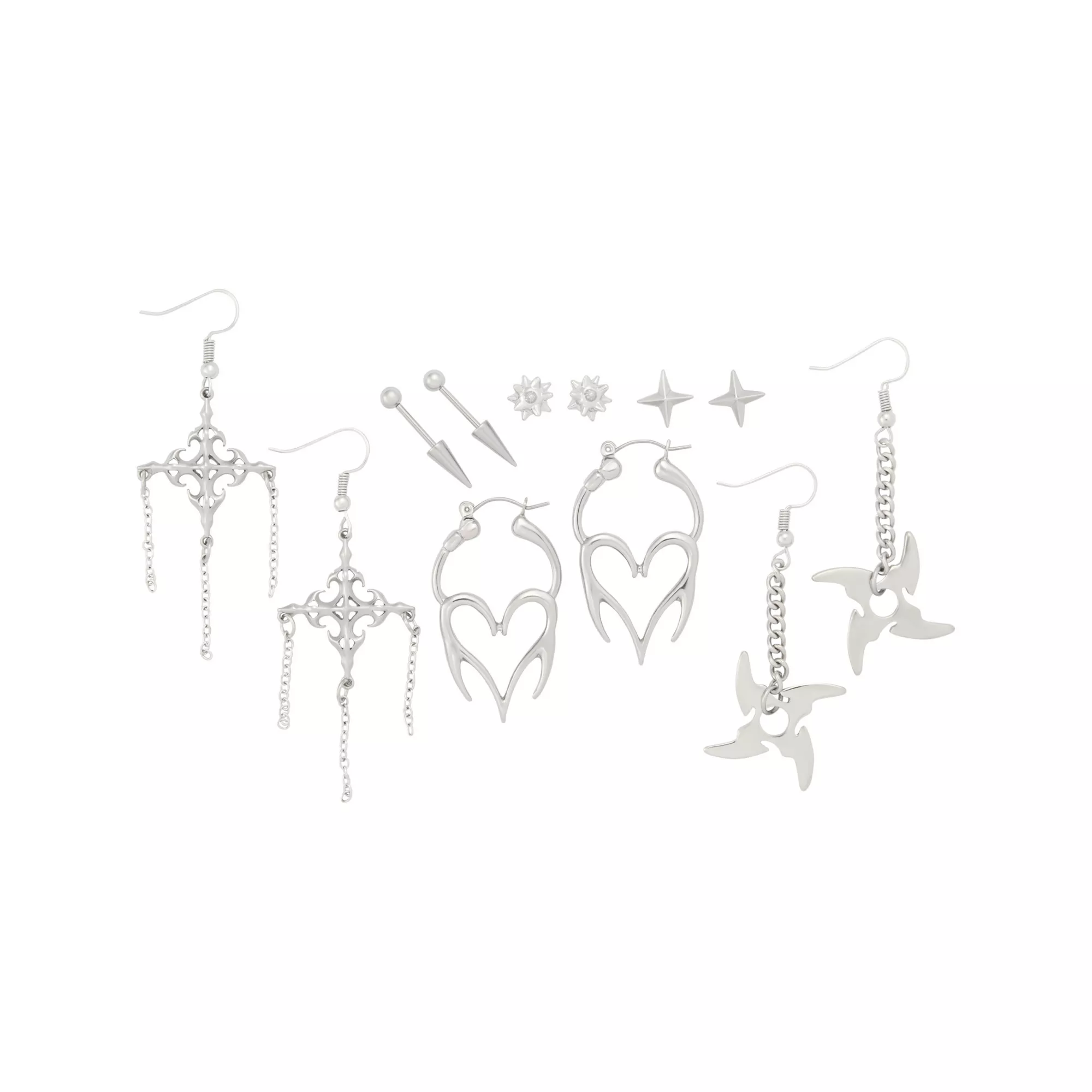 Multi-Pack Cyber Heart Spike Earrings - 6 Pair