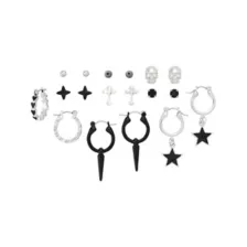 Multi-Pack Spike Cross Star Black and Silver-Tone Earrings - 9 Pair at Spencer's