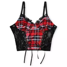 Red Plaid Lace-Up Corset Top at Spencer's