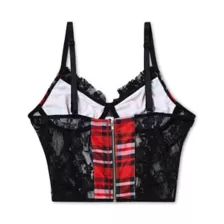 Red Plaid Lace-Up Corset Top at Spencer's