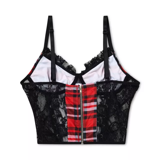Red Plaid Lace-Up Corset Top at Spencer's