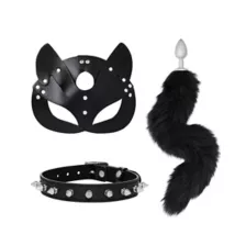 Black Faux-Leather Midnight Fox Kit - Pleasure Bound at Spencer's