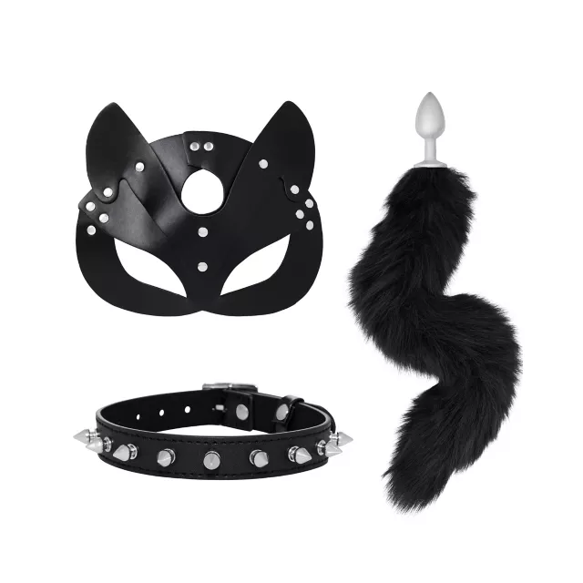 Black Faux-Leather Midnight Fox Kit - Pleasure Bound at Spencer's