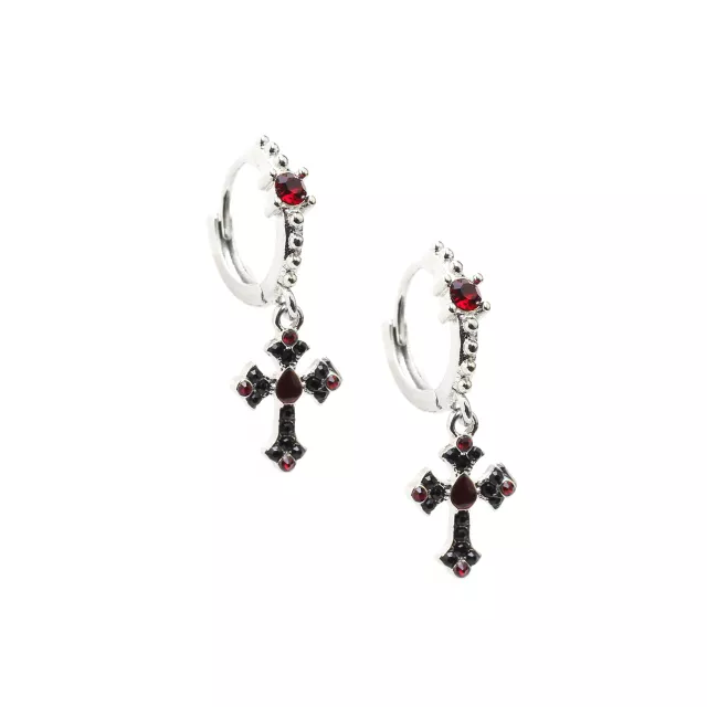 Black and Red Cross Dangle Huggie Hoop Earrings - 18 Gauge at Spencer's