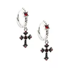 Black and Red Cross Dangle Huggie Hoop Earrings - 18 Gauge at Spencer's