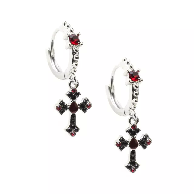 Black and Red Cross Dangle Huggie Hoop Earrings - 18 Gauge at Spencer's