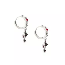 Black and Red Cross Dangle Huggie Hoop Earrings - 18 Gauge at Spencer's