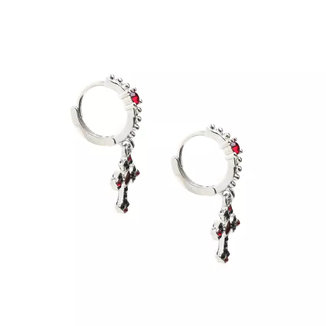 Black and Red Cross Dangle Huggie Hoop Earrings - 18 Gauge at Spencer's