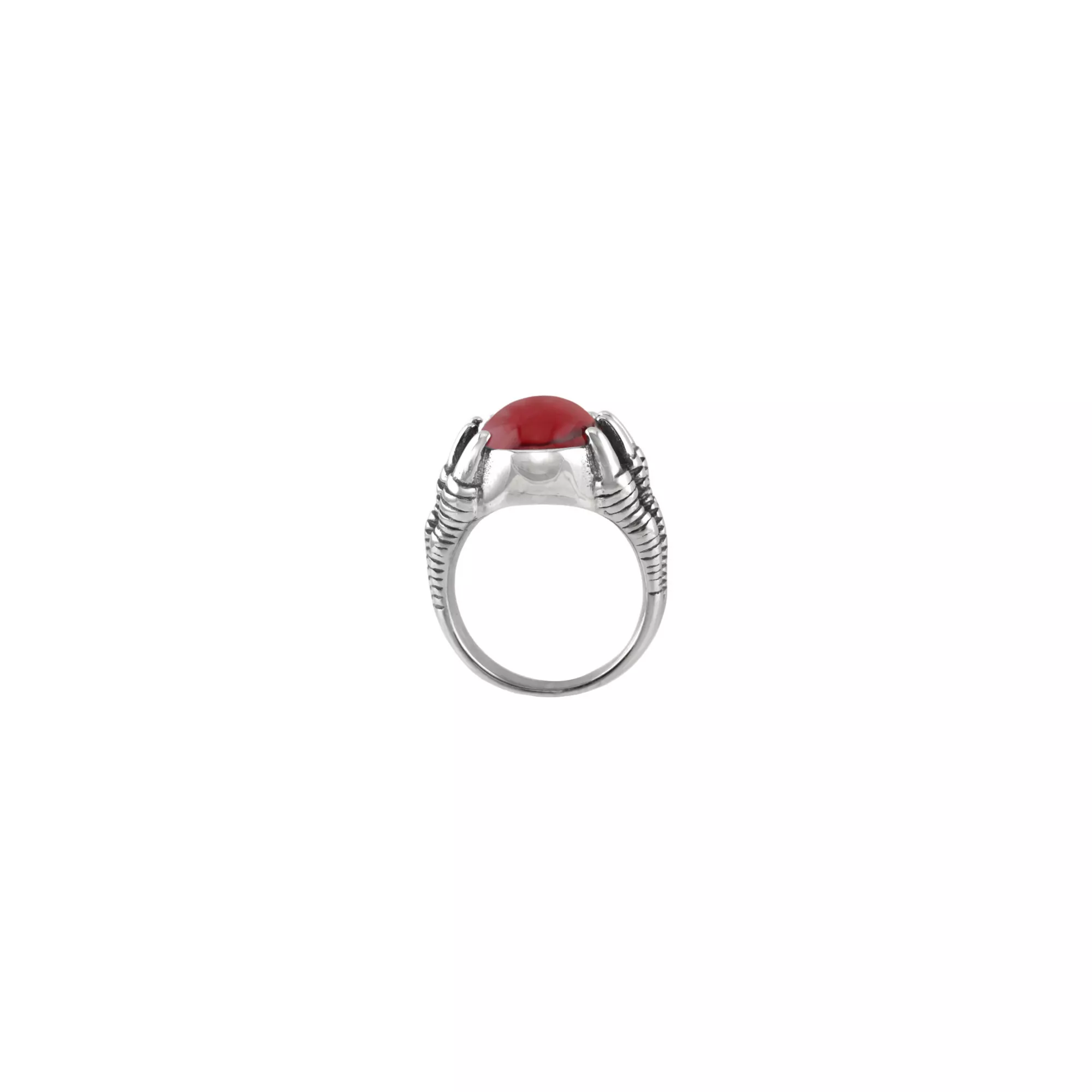 Red Stone Claws Silver-Tone Ring