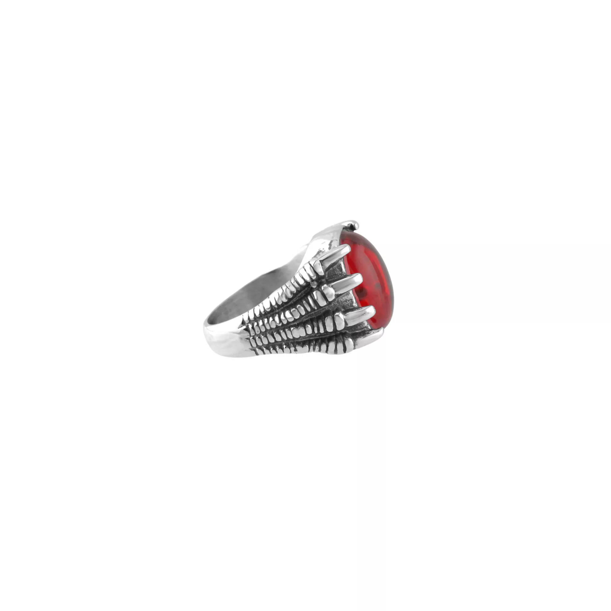 Red Stone Claws Silver-Tone Ring