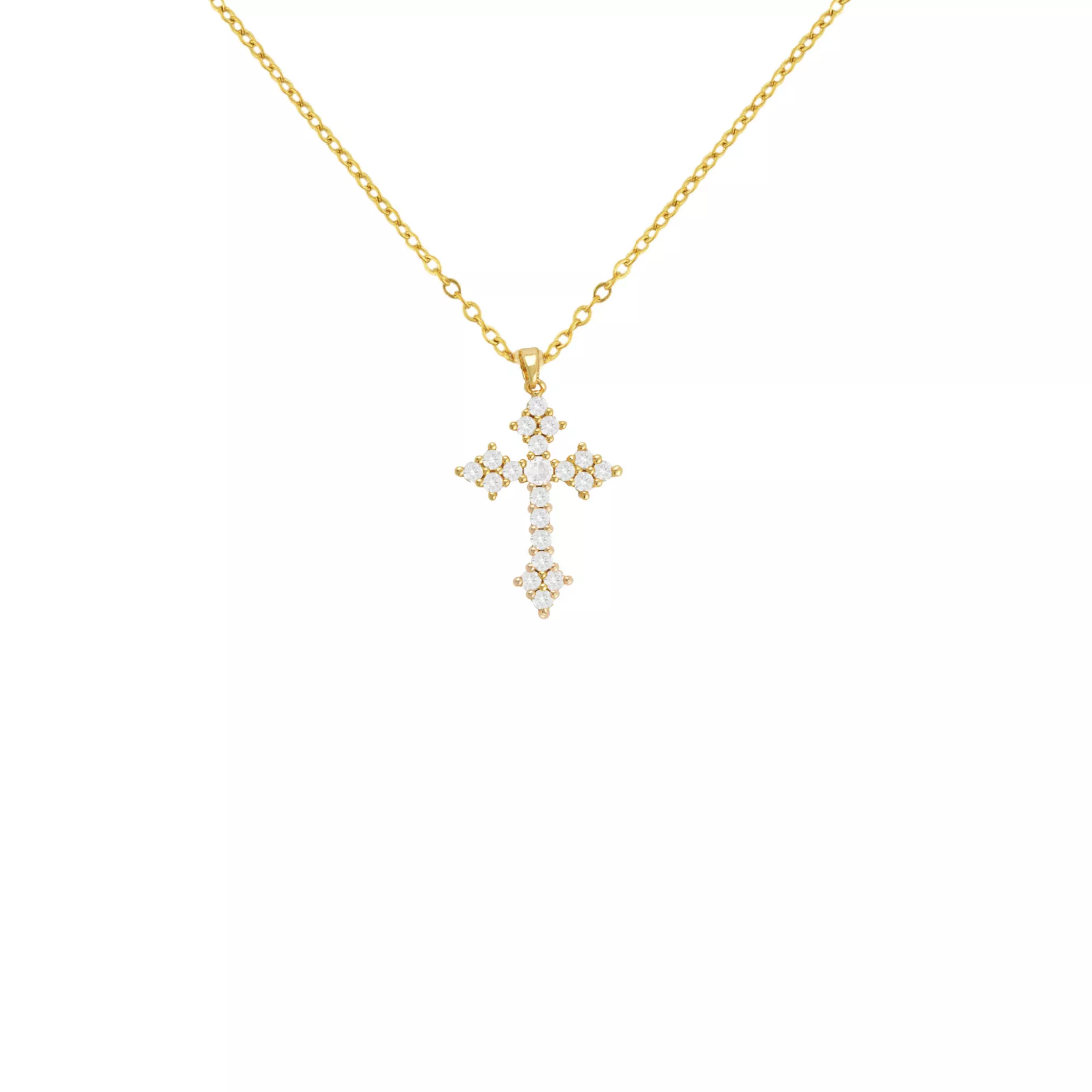 Clear CZ Gold-Tone Cross Necklace