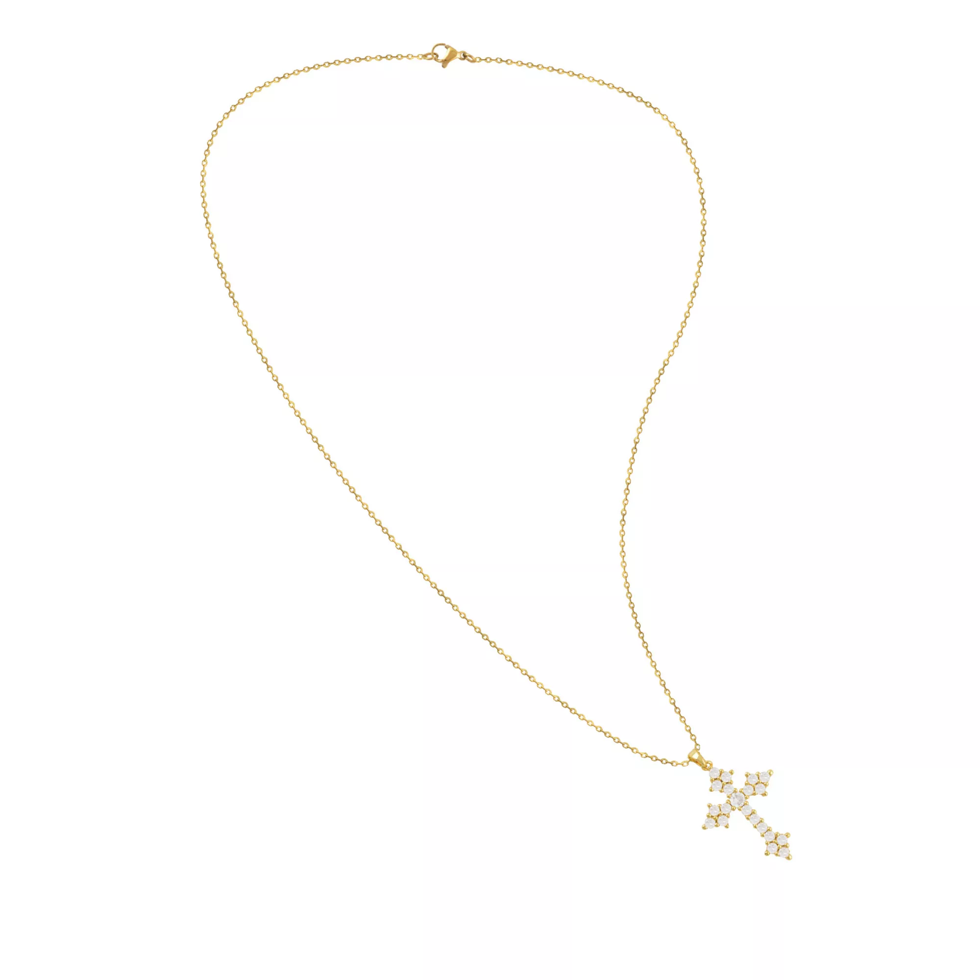 Clear CZ Gold-Tone Cross Necklace