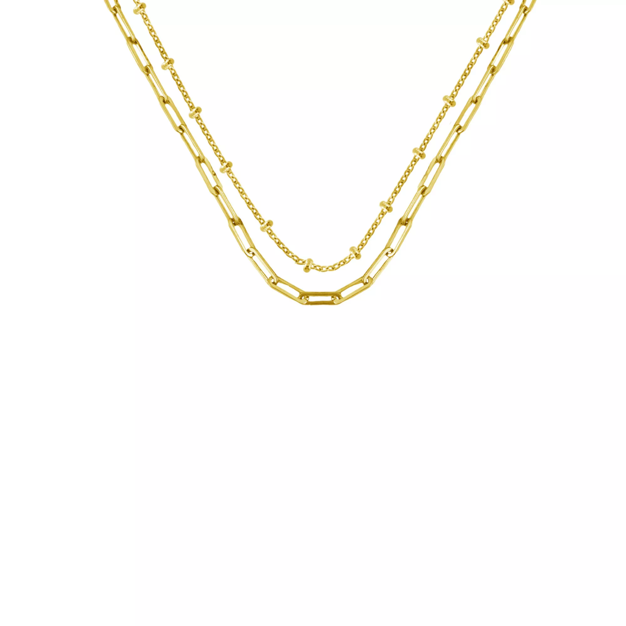 2 Row Gold-Tone Paper Clip Link Chain Necklace