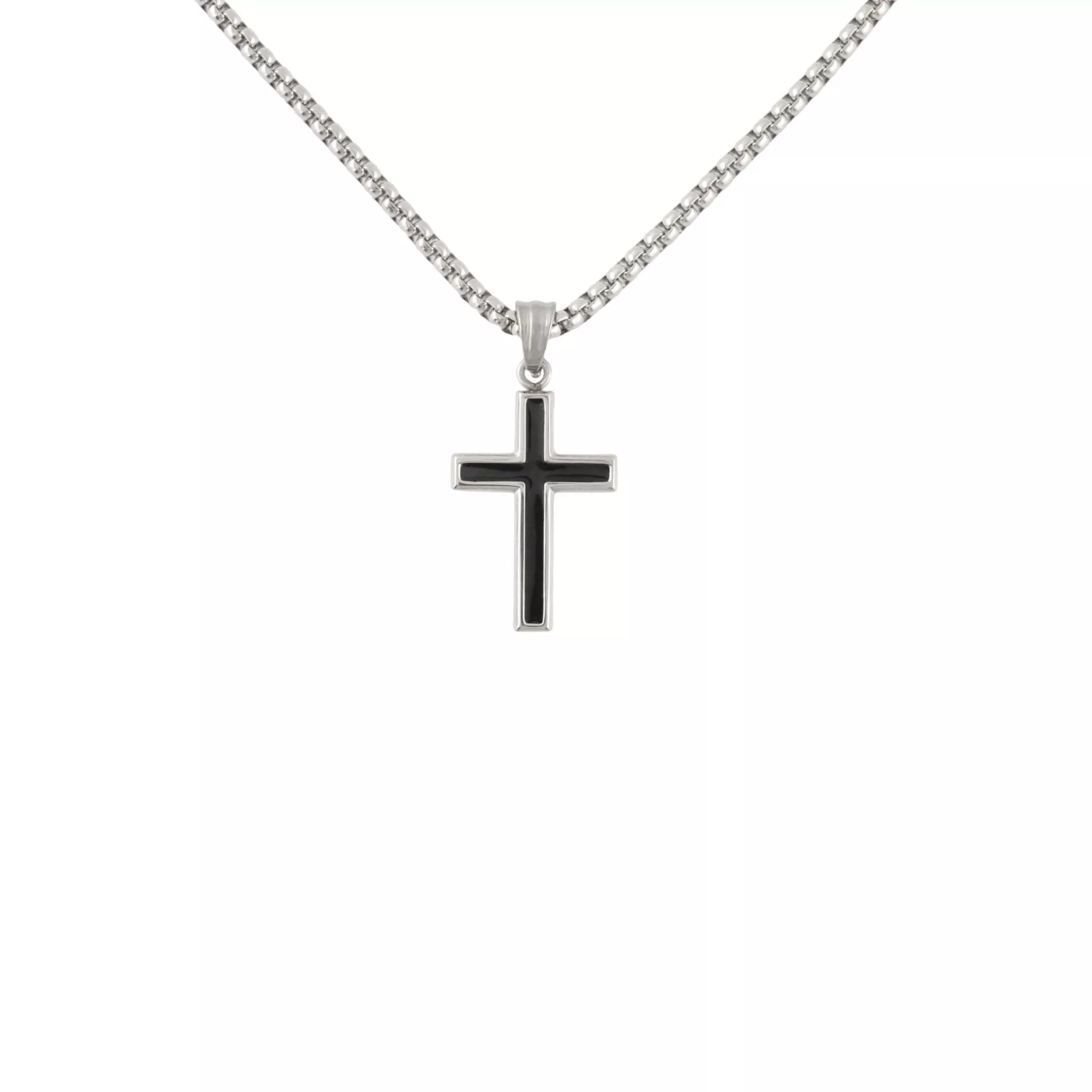 Black on Silver-Tone Cross Chain Necklace
