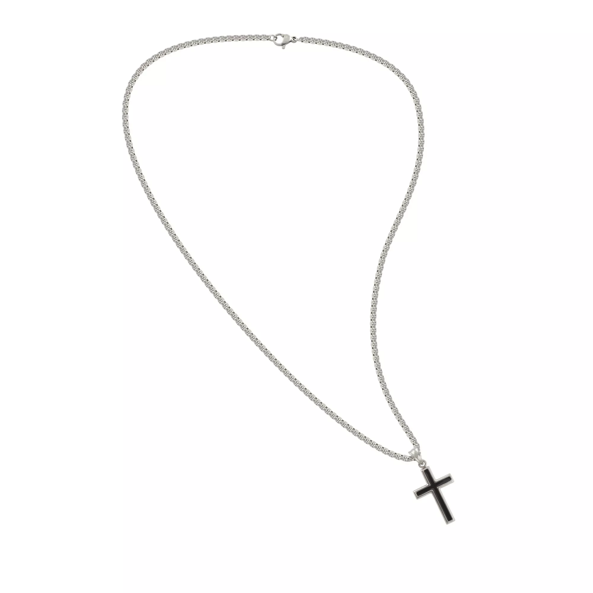 Black on Silver-Tone Cross Chain Necklace