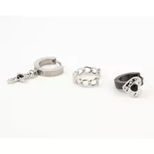 Multi-Pack Black CZ Cross Heart Black and Silver-Tone Dangle Huggie Hoops 3 Pack - 18 Gauge at Spencer's