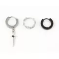 Multi-Pack Black and Silver-Tone Dagger Chain Dangle Huggie Hoops 3 Pack - 18 Gauge at Spencer's