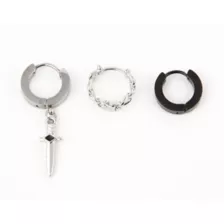 Multi-Pack Black and Silver-Tone Dagger Chain Dangle Huggie Hoops 3 Pack - 18 Gauge at Spencer's