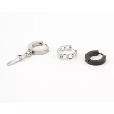 Multi-Pack Black and Silver-Tone Dagger Chain Dangle Huggie Hoops 3 Pack - 18 Gauge at Spencer's