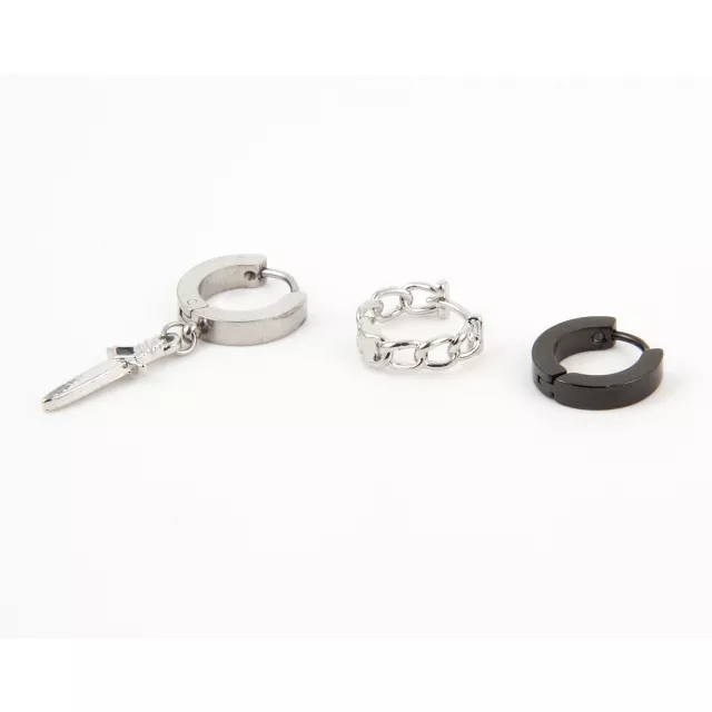 Multi-Pack Black and Silver-Tone Dagger Chain Dangle Huggie Hoops 3 Pack - 18 Gauge at Spencer's