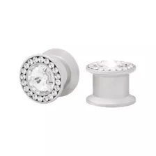 Clear CZ Halo Silver-Plated Screw Plugs at Spencer's
