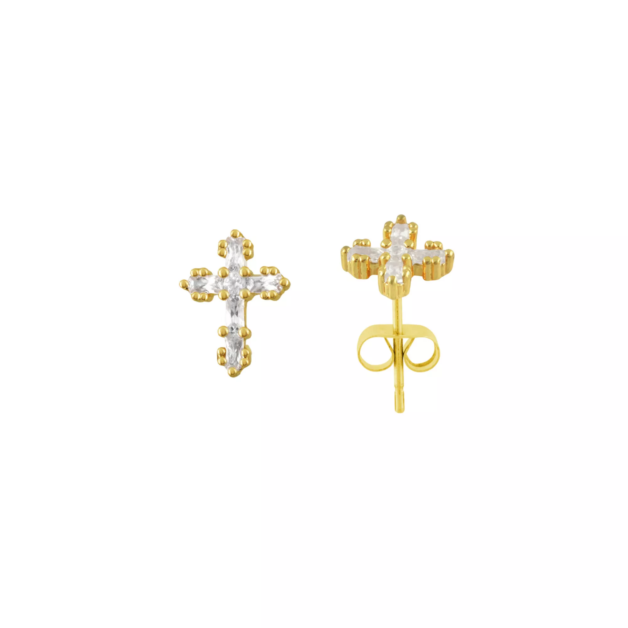 Clear CZ Cross Gold-Tone Stud Earrings - 20 Gauge at Spencer's