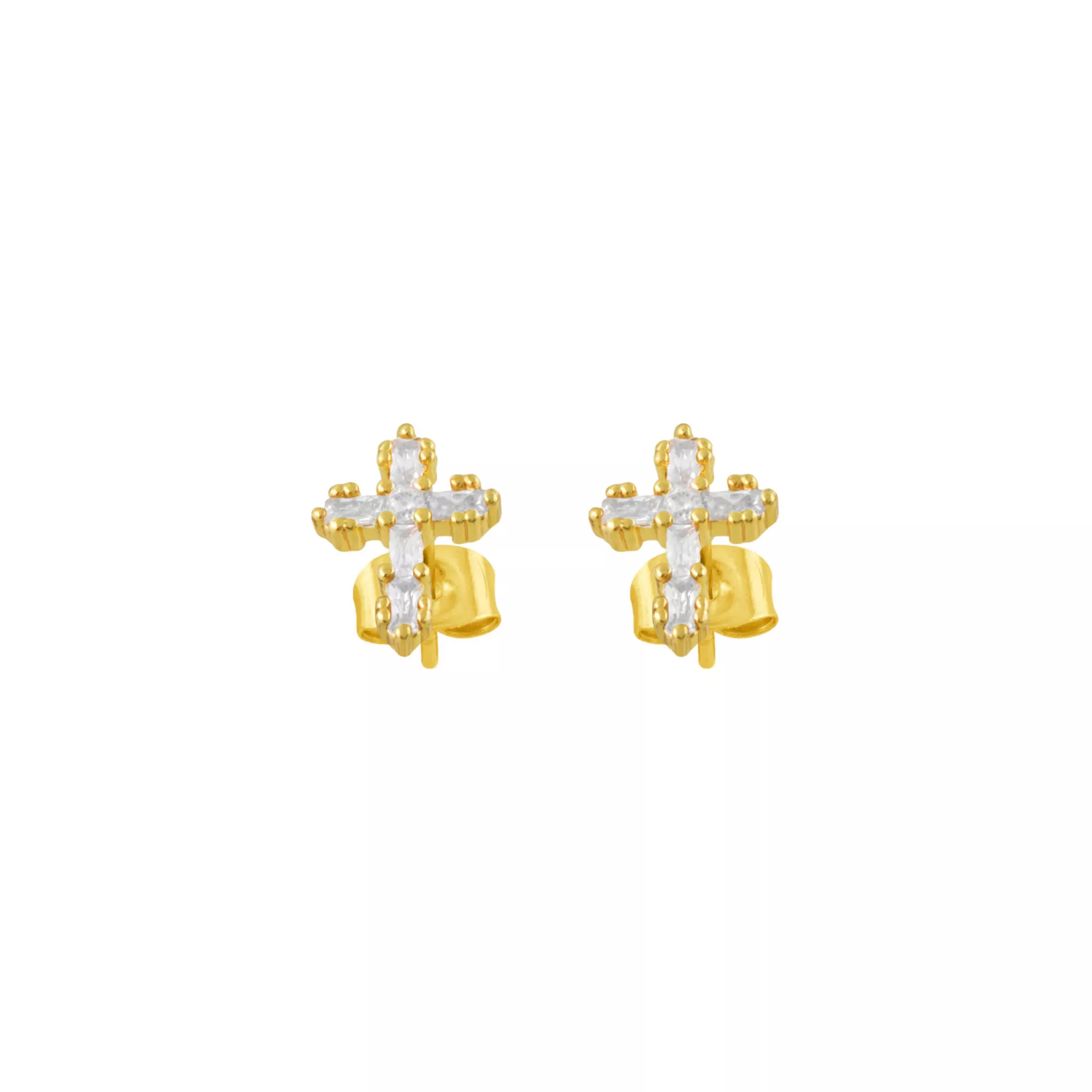 Clear CZ Cross Gold-Tone Stud Earrings - 20 Gauge at Spencer's